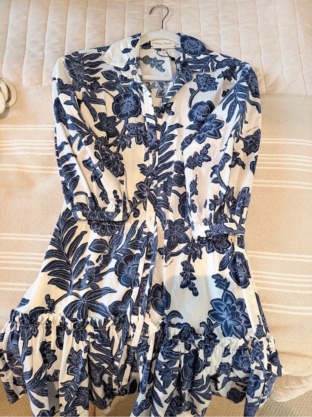 Cara Cara White Dress with Blue Floral Print